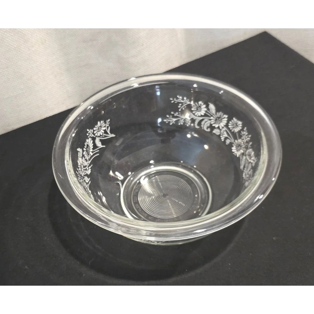Vintage Pyrex Colonial Mist Mixing Bowl Clear Glass 1 Quart Daisy Floral Pattern